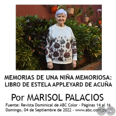 MEMORIAS DE UNA NIA MEMORIOSA: LIBRO DE ESTELA APPLEYARD DE ACUA - Por MARISOL PALACIOS - Domingo, 04 de Septiembre de 2022
